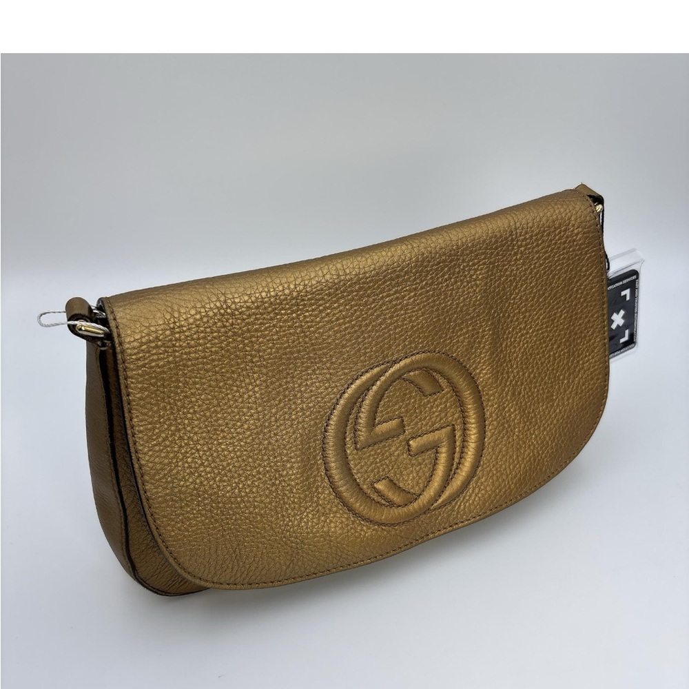 Authentic Gucci Metallic Gold Soho Chain Flap Bag Shoulder Crossbody - Picture 15 of 16